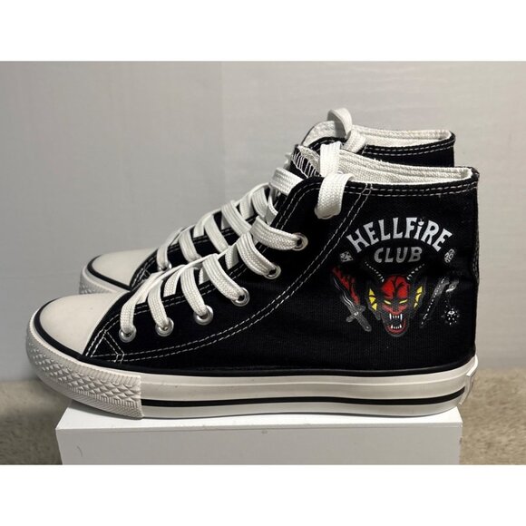 Mutuoni Hellfire Club Sneakers High-Top Canvas Black on White Sz 38 Like New - Picture 5 of 9